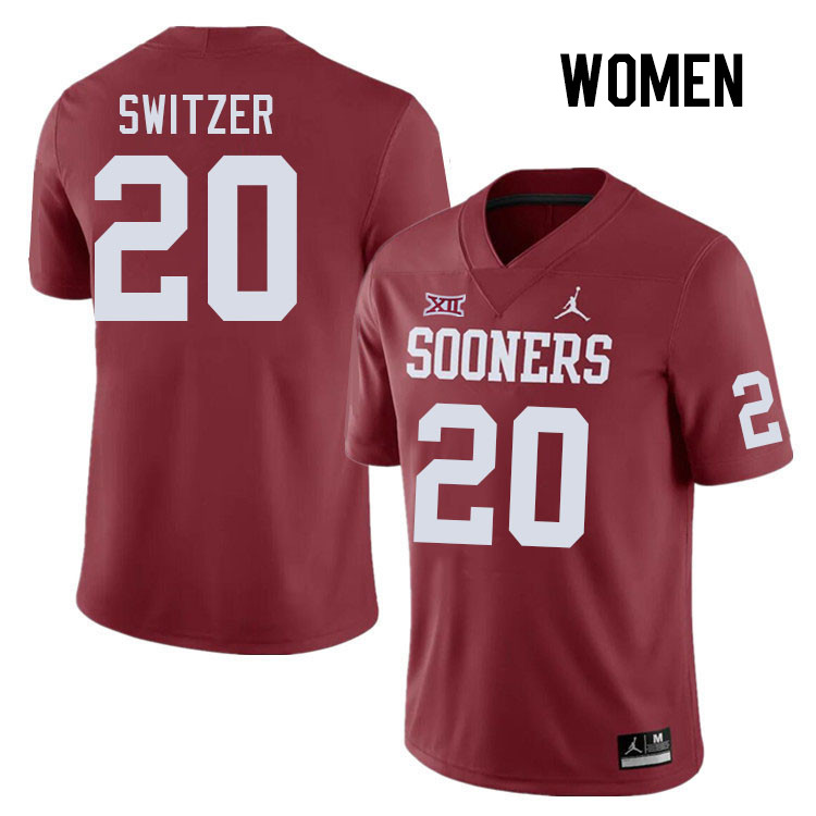 Women #20 Jacob Switzer Oklahoma Sooners College Football Jerseys Stitched-Crimson - Click Image to Close